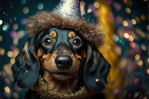 many cute dachshund dogs celebrating new year illustration photo