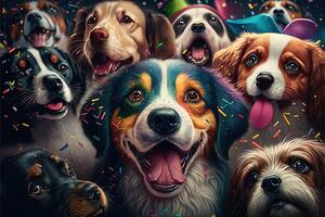 muchos perros mascotas celebrando nuevo año ilustración generativo ai foto
