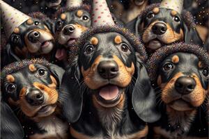 many cute dachshund dogs celebrating new year illustration photo