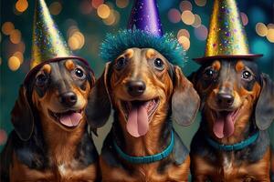 muchos linda perro tejonero perros celebrando nuevo año ilustración generativo ai foto