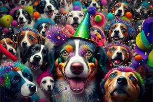 muchos perros mascotas celebrando nuevo año ilustración generativo ai foto