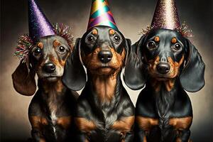 muchos linda perro tejonero perros celebrando nuevo año ilustración generativo ai foto