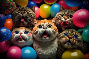 many funny cats pets celebrating new year illustration photo
