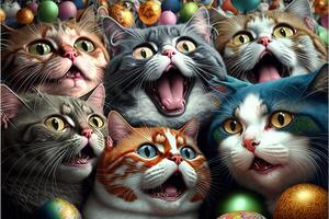 many funny cats pets celebrating new year illustration photo