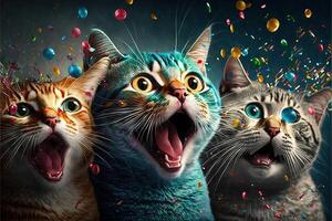 muchos gracioso gatos mascotas celebrando nuevo año ilustración generativo ai foto