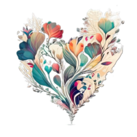 Watercolor flowers hearts floral bouquet pink blue yellow png