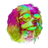 illustration graphic of colorful dog wearing sunglasses isolated good for icon, mascot, print, design element png