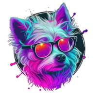 illustration graphic of colorful dog wearing sunglasses isolated good for icon, mascot, print, design element png