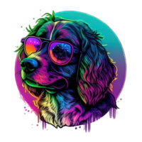 illustration graphic of colorful dog wearing sunglasses isolated good for icon, mascot, print, design element png