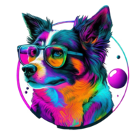 illustration graphic of colorful dog wearing sunglasses isolated good for icon, mascot, print, design element png