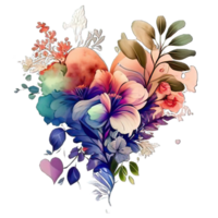 Watercolor flowers hearts floral bouquet pink blue yellow png
