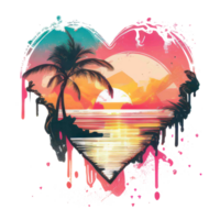 WaterColor Sunset Heart Summer Beach png