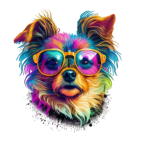 illustration graphic of colorful dog wearing sunglasses isolated good for icon, mascot, print, design element png