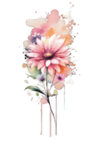 Aquarell Blumen- Strauß Illustration einstellen erröten Rosa Blau Gelb Blume Grün Blatt Blätter Geäst Blumen ai generativ png
