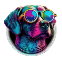 illustration graphic of colorful dog wearing sunglasses isolated good for icon, mascot, print, design element png