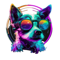 illustration graphic of colorful dog wearing sunglasses isolated good for icon, mascot, print, design element png