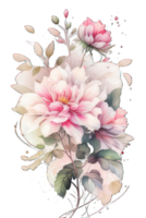 waterverf bloemen boeket illustratie reeks blozen roze blauw geel bloem groen blad bladeren takken bloemen ai generatief png