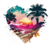 WaterColor Sunset Heart Summer Beach png