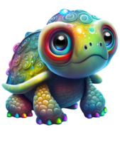 cartoon cute turtle with big eye isolated, AI Generative png