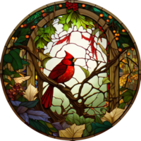 Stained glass cardinal bird, png