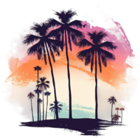 Retro sunset palm beach tropical watercolor, png