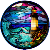 Stained glass light house, png