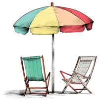 retro watercolor Beach umbrella with chair, png