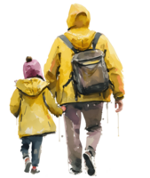 Father and daughter walking isolated, watercolor, png