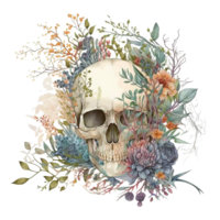 crânio com flores, gótico floral crânio, ai generativo png
