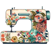 Clásico de coser máquina floral acuarela gráfico, ai generativo png