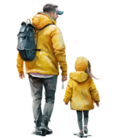 Father and daughter walking isolated, watercolor, png