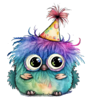 Cute little monster watercolor, png