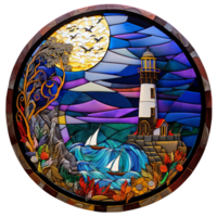 Stained glass light house, png