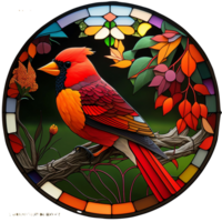 Stained glass cardinal bird, png