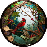 Stained glass cardinal bird, png