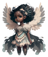 Black african little cute fairy girl, isolated, png