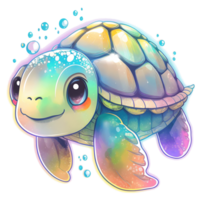 coloré et espiègle bébé tortue illustration dans aquarelle style avec l'eau laissez tomber éclaboussure, ai génératif png