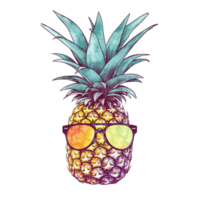 retro ananas med solglasögon, sommar säsong, vattenfärg, ai generativ png