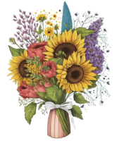 girasoles ramo de flores ilustración clipart, ai generativo png