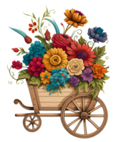 wheelbarrow with flowers, cart with flowers, isolated, png