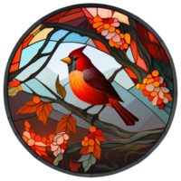 Stained glass cardinal bird, png