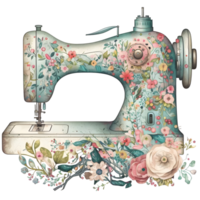 Clásico de coser máquina floral acuarela gráfico, ai generativo png