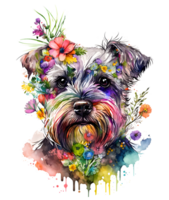 puppy with flowers, dog head with flowers, isolated, png