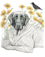 Labrador Retriever with sunflower watercolor illustration, png