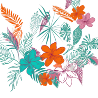 Retro tropical flower and leaves, png