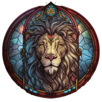 Stained glass lion art , png