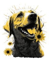 labrador retriever com girassol aguarela ilustração,ai generativo png