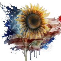 watercolor sunflower with american flag, 4th of july, png