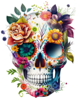 cráneo con flores aislado, ai generativo png