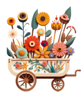 carriola con fiori, carrello con fiori, isolato, ai generativo png